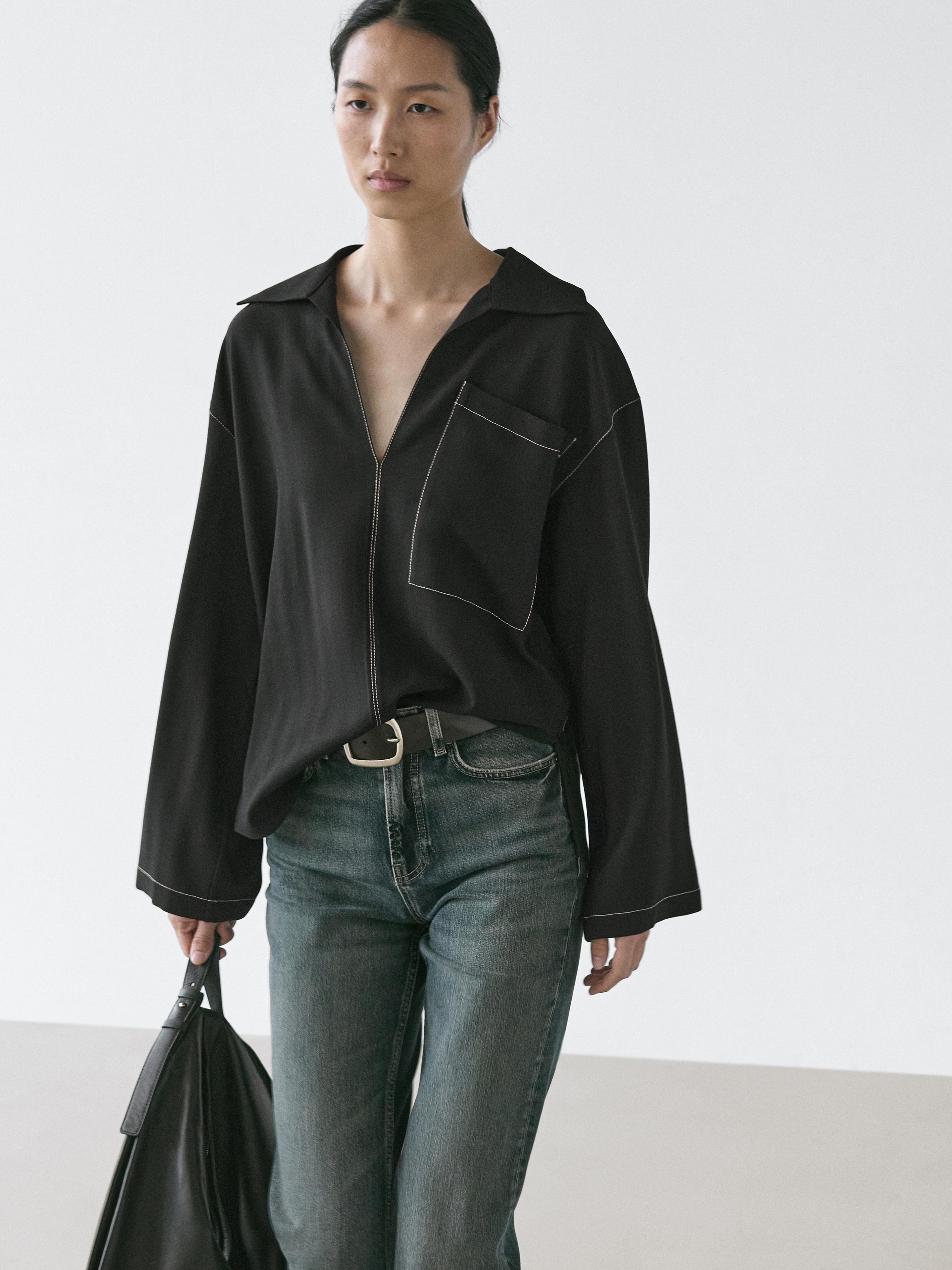 Flowing wool blend overshirt with pocket detail